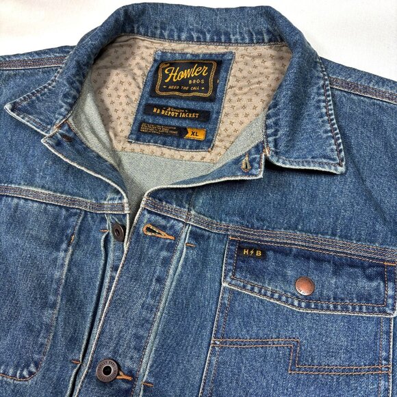 Howler Brothers HB Depot Blue Denim Western Trucker Retro Jean Jacket Mens XL - Picture 5 of 10